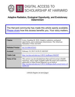 Adaptive Radiation, Ecological Opportunity, and Evolutionary Determinism