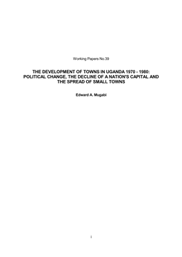 The Development of Towns in Uganda 1970Ана1980