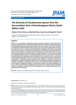 The Diversity of Pseudomonas Species from the Accumulation Zone of Kanchengayao Glacier, North Sikkim, India