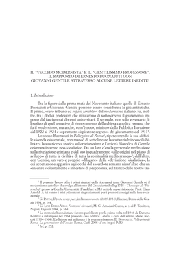 Il “Vecchio Modernista” E Il “Gentilissimo Professore”. Il Rapporto Di Ernesto Buonaiuti Con Giovanni Gentile Attraverso Alcune Lettere Inedite1