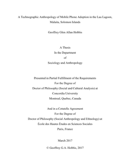 A Technographic Anthropology of Mobile Phone Adoption in the Lau Lagoon, Malaita, Solomon Islands