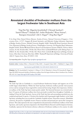 Annotated Checklist of Freshwater Molluscs from the Largest Freshwater Lake in Southeast Asia