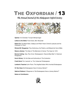 THE OXFORDIAN / 13 the Annual Journal of the Shakespeare Oxford Society