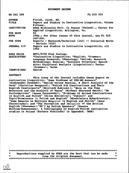 DOCUMENT RESUME ED 262 589 AUTHOR Fisiak, Jacek, Ed. TITLE