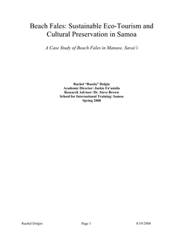 Beach Fales: Sustainable Eco-Tourism and Cultural Preservation in Samoa