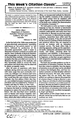 Albert a & Serjeant E P. Ionization Constants of Acids and Bases: A