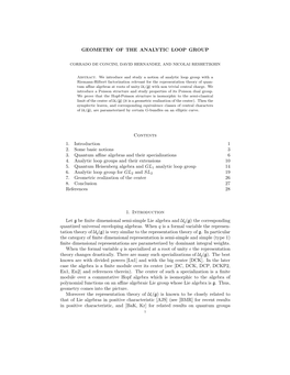 GEOMETRY of the ANALYTIC LOOP GROUP Contents 1