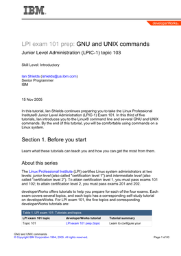 LPI Exam 101 Prep: GNU and UNIX Commands Junior Level Administration (LPIC-1) Topic 103