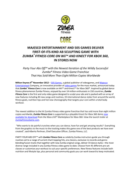 MAJESCO ENTERTAINMENT and 505 GAMES DELIVER FIRST-OF-ITS-KIND AB SCULPTING GAME with ZUMBA FITNESS CORE on Wii™ and KINECT F