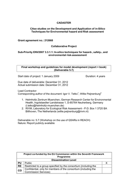 CADASTER Case Studies on the Development and Application of In