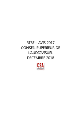Rtbf – Avis 2017 Conseil Superieur De L'audiovisuel