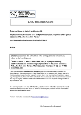 Phytochemistry, Traditional Uses and Pharmacological Properties of the Genus Opopanax W.D.J