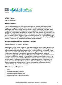 ACOX1 Gene Acyl-Coa Oxidase 1