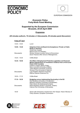 Economic Policy Forty-Ninth Panel Meeting Supported by The