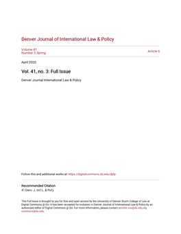 Denver Journal of International Law & Policy