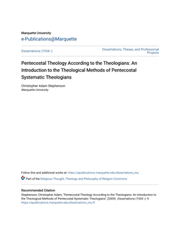 Pentecostal Theology According to the Theologians: an Introduction to the Theological Methods of Pentecostal Systematic Theologians