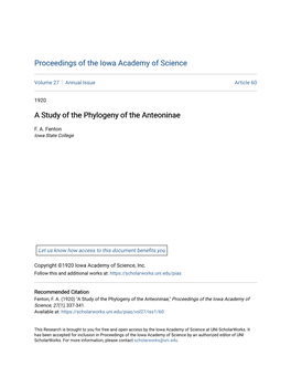 A Study of the Phylogeny of the Anteoninae