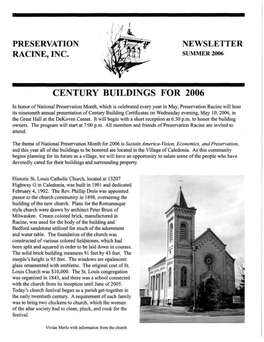 Preservation Racine, Inc. Newsletter Century