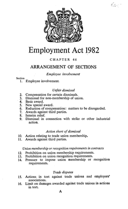Employment Act 1982 CHAPTER 46 ARRANGEMENT of SECTIONS