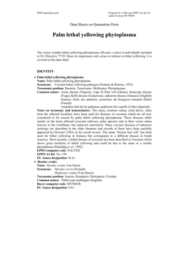 Data Sheet on Palm Lethal Yellowing Phytoplasma