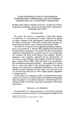 Hymenoptera: Formicidae) and Its Possible Significance As a Taxonomic Character