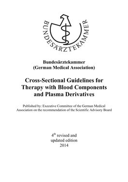 Cross-Sectional Guidelines for Therapy with Blood Components and Plasma Derivatives