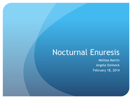 Nocturnal Enuresis Melissa Martin Angela Steineck February 18, 2014 Outline