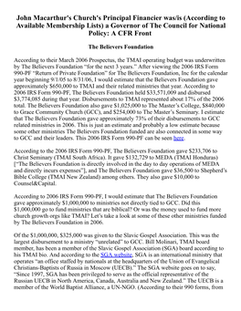 John Macarthur's Church's Principal Financier Was/Is (According to Available Membership Lists) a Governor of the Council for National Policy: a CFR Front