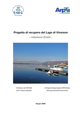 Progetto Di Recupero Del Lago Di Viverone - Relazione Finale