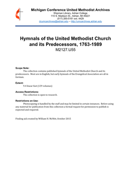 Hymnals of the United Methodist Church and Its Predecessors, 1763-1989 M2127.U55