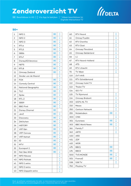 Zenderoverzicht TV Beschikbaar in HD Via App Te Bekijken * Alleen Beschikbaar Bij Digitale Interactieve TV