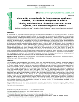 Coloración Y Abundancia De Dendroctonus Mexicanus