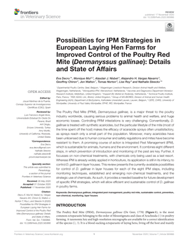 Possibilities for IPM Strategies in European Laying Hen Farms for Improved Control of the Poultry Red Mite (Dermanyssus Gallinae): Details and State of Affairs