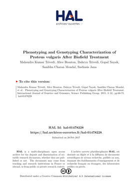 Phenotyping and Genotyping Characterization of Proteus Vulgaris