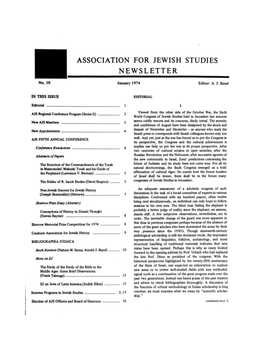 ASSOCIATION for JEWISH STUDIES NEWSLETTER No