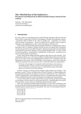 The «Morbid Fear of the Subjective». Privateness and Objectivity in Mid-Twentieth Century American Nat- Uralism