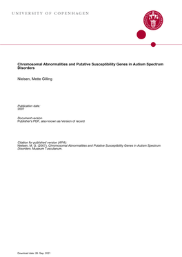 Chromosomal Abnormalities and Putative Susceptibility Genes in Autism Spectrum Disorders