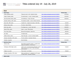 Titles Ordered July 19 - July 26, 2019