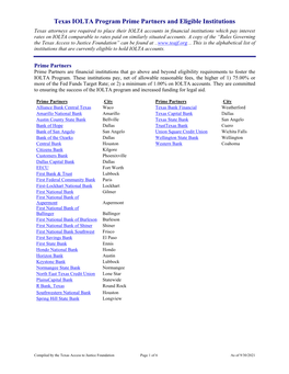 Texas IOLTA Program Prime Partners and Eligible Institutions