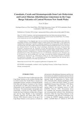 Conodonts, Corals and Stromatoporoids from Late Ordovician and Latest Silurian Allochthonous Limestones in the Cuga Burga Volcanics of Central Western New South Wales