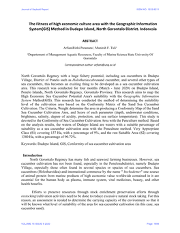 The Fitness of High Economic Culture Area with the Geographic Information System(GIS) Method in Dudepo Island, North Gorontalo District