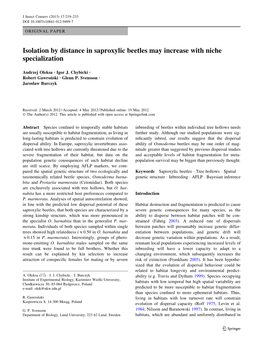 Isolation by Distance in Saproxylic Beetles May Increase with Niche Specialization