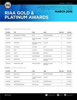 Riaa Gold & Platinum Awards