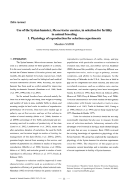 Use of the Syrian Hamster, Mesocricetus Auratus, in Selection for Fertility in Animal Breeding 1