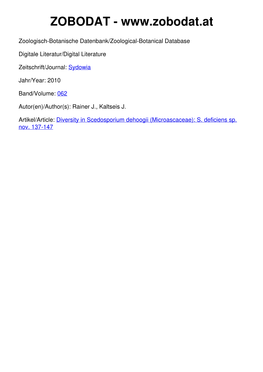 Diversity in Scedosporium Dehoogii (Microascaceae): S