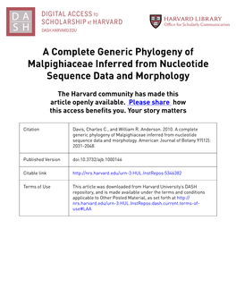 A Complete Generic Phylogeny of Malpighiaceae Inferred from Nucleotide Sequence Data and Morphology