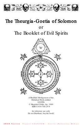 Theurgia-Goetia of Solomon Or the Booklet of Evil Spirits