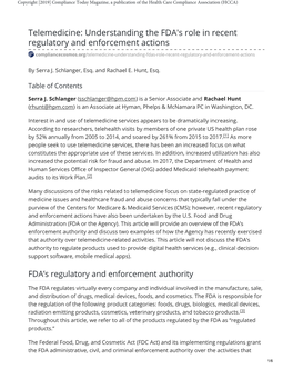 Telemedicine: Understanding the FDA's Role in Recent Regulatory and Enforcement Actions