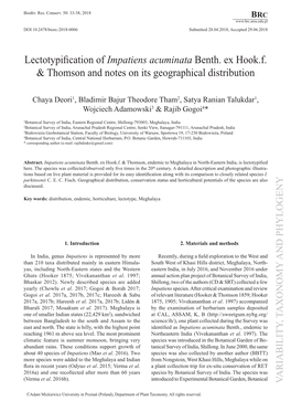 Lectotypification of Impatiens Acuminata Benth. Ex Hook.F