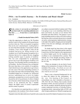 INSA : an Eventful Journey – Its Evolution and Road Ahead* P